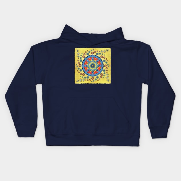 Fiesta Flower Birds Mandala Kids Hoodie by DISmithArt